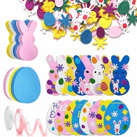 ToBeIT 32Pcs Easter Foam Eggs Bunny for Crafts Ornaments DIY Easter Foam Stickers Kits 3D Spring Easters Egg Foams Crafts Art Stickers for Party Favor Decoration Supplies