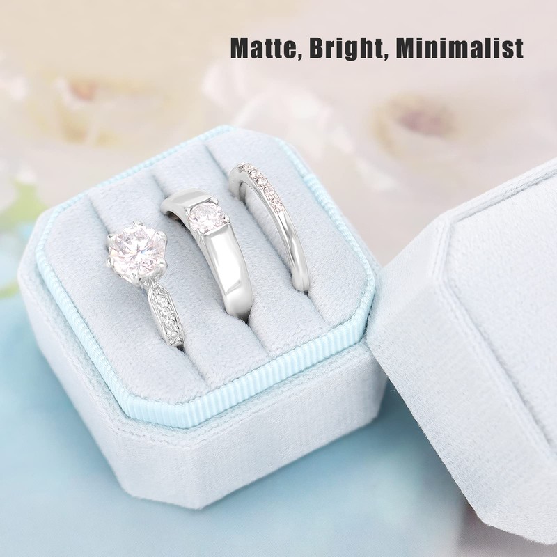 DesignSter Ring Box for Wedding Ceremony Square 3 Slots Velvet