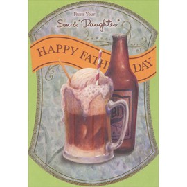 Designer Greetings Root Beer Float with Striped Straw, Bottle and Orange Banner Dad Father's Day Card from Son and 'Daughter' : Daughter-in-Law