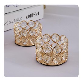 ALSOLIFE Crystal Tea Light Candle Holders，Gold Candlestick Holders for Wedding Party Table Decoration Housewarming Gift（2pcs）
