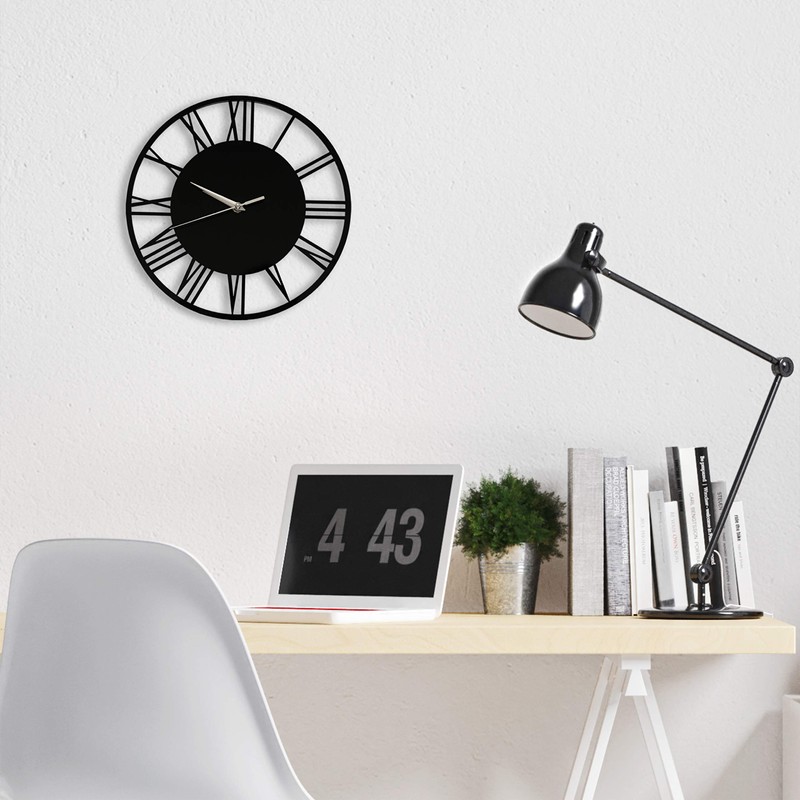 WALPLUS 30cm(11.8") Diameter Acrylic Gloss Roman Wall Clock Black Home