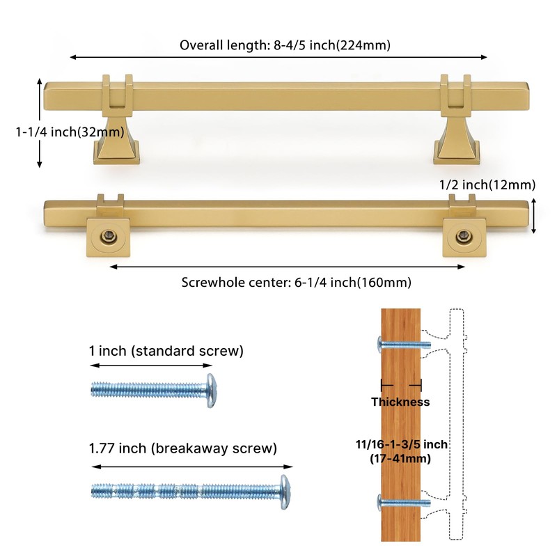 Haliwu 20 Pack Gold Cabinet Pulls, 6-1/4 inch Brushed Brass