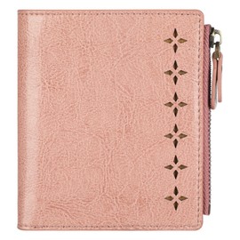 Lavemi Ultra Thin Small Compact Leather Womens Girls Wallets RFID Blocking Credit Card Holder for Women(1-Dark Pink)