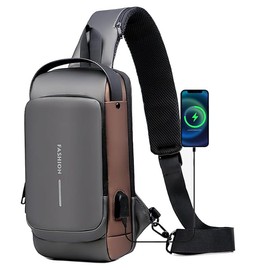 RUAKIVA Bandolera Hombre,Mariconera Hombre,Mochila Impermeable,Bolsos Para Hombre Antirrobo Con USB,Mochila Cruzada,Mochilas De Viaje,Adecuado para Uso Diario,Viajes,Compras y Otras Ocasiones,Gris