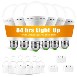 TFOI Rechargeable Emergency LED Light Bulbs, Light Up to 84 hrs, Battery Operated Light Bulb, Self-Charging Light Bulb 1500mAh Battery Backup Light Bulbs for Home Power Failure (E26 6 Pk Daylight)