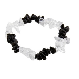 eModwey Rock Crystal + Black Tourmaline Chip Bracelet with Genuine Gemstone Flexible Design Ideal for Spiritual Purification and Protection 19cm, Gemstone, Tourmaline