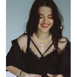 WFYOU Cuban Link Chain for Women Crown Gold Initial Pendant Necklace 18K Gold Plated Alphabet Letter Pendant Choker Hip Hop Diamond Chain Custom Name Necklace Trendy Dainty Rapper Jewelry Gift