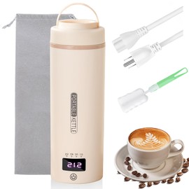Travel Kettle 16oz/450ml Mini Portable Electric Kettle with 4 Temperature Settings, Plug in 304 Stainless Steel Mini Travel Electric Kettle with Auto Shut-off (Beige)