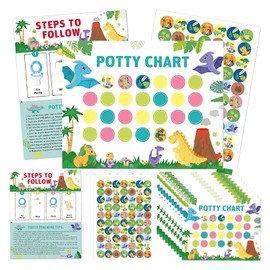 Toilet Training Reward Chart with Stickers, 10 Pcs Reward Chart for Kids for Potty Training, Cartoon Potty Training Products for Toddlers Boys & Girls, Stickers on Wall or Bathroom (Dinosaur)