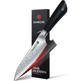 KIMROSE Damascus Utility Knife - 5 inch - 67 Layers 10Cr15CoMoV Alloy Steel - Black G10 Handle - Razor Sharp Kitchen Knife - Petty Knife, Paring - Magnetic Sheath - Gift Box
