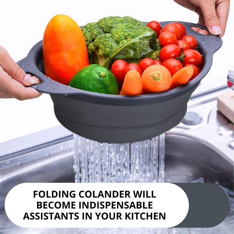 Small Food Strainer for Kitchen - Black Silicone Colander with