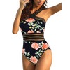 Hilor Women's One Piece Swimwear Front Crossover Swimsuits Hollow Bathing