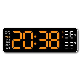 Iegefirm Large Digital Wall Clock, Temperature and Humidity Week Display, Electronic LED Table Alarm Clock 12/24 Hours, Orange