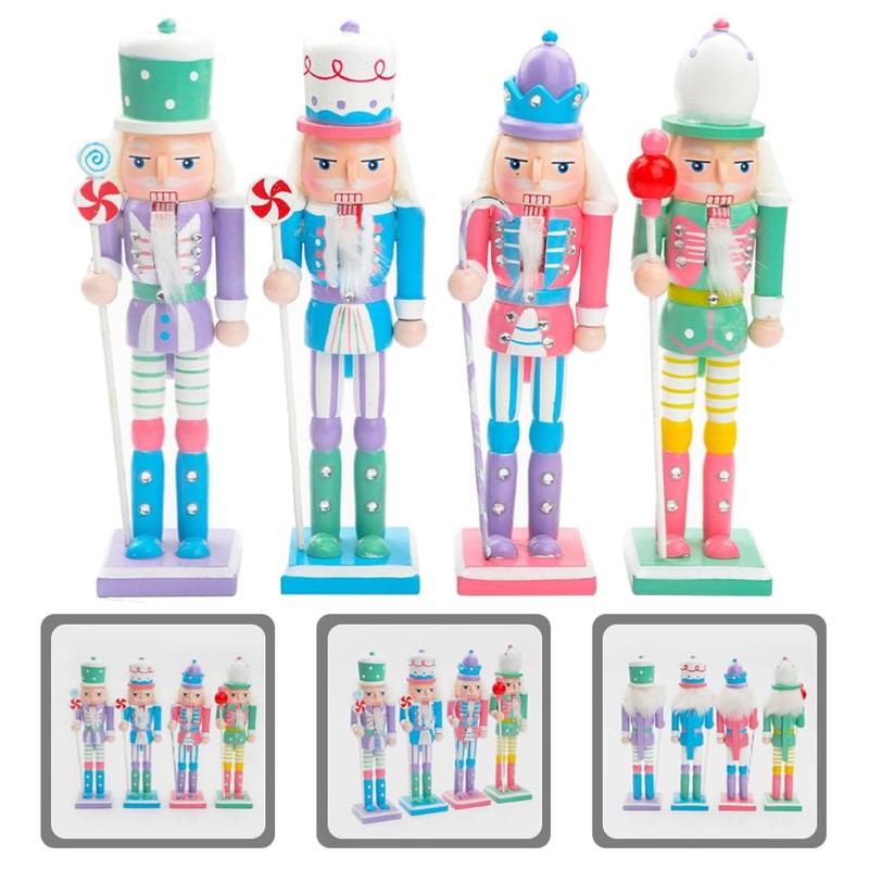 OUNONA 4-Piece Nutcracker Figurine Wooden Nutcracker Ornament Christmas Nutcracker Ornament