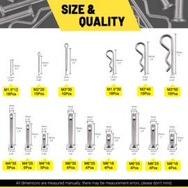 Mardatt 122 Pcs 15 Sizes 304 Stainless Steel Clevis Pin and Clips Assortment Kit, M4 M6 M8 Single Hole Clevis Pin and M1.5 M2 M3 Split Cotter Pin/ R Clip Hitch Pin for Auto (Metric)