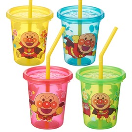 LEC A00160 Anpanman Straw Cup with Lid, Small, 6.1 fl oz (180 ml), 4 Pieces (New Color, Type II), 4 Pieces (1)