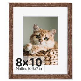Heimlove 8x10 Picture Frame,Premium Solid Oak Wood Frames Mat for 5x7 Picture & Tempered Glass-8x10 frame for Wall Art Photo and Prints,Tabletop Display family picture-Walnut Color
