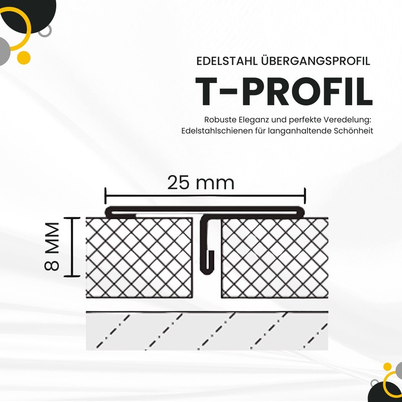 T-Profile Stainless Steel Rail Transition Profile V2A L250 cm 25