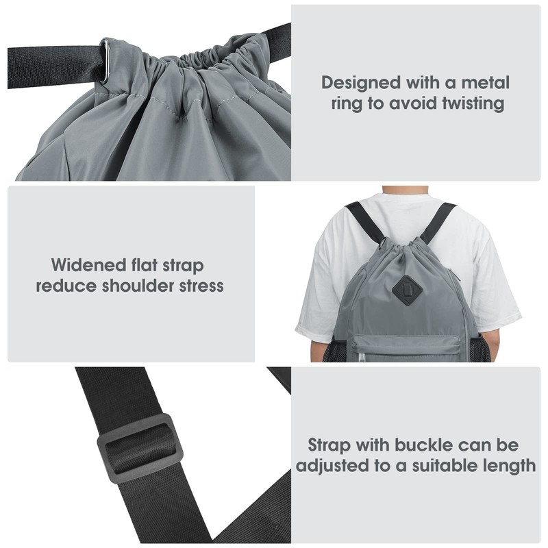 WANDF Drawstring Backpack Sports Bag with Shoe Compartment Water Resistant