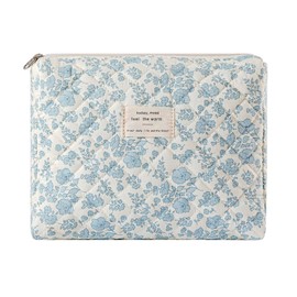 uekeboag Quilted Cotton Makeup Bag,Coquette Quilted Toiletry Bag for Women and Girls,Floral Coquette Pouch,Cute Kawaii Travel Cosmetic Bags(05Light Blue Flower)
