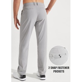 Libin Mens Golf Pants Classic Fit Stretch Work Dress Pants 32" Quick Dry Lightweight Business Casual Trousers Comfort Water Resistant, Light Grey, 30W x 32L