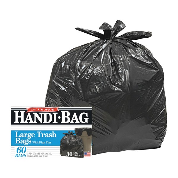 Handi-Bag Handi-Bag Super Value Pack, 30 Gallon, 0.65 Milliliters, 30 x 33, Black, 60/Box (HAB6FT60)