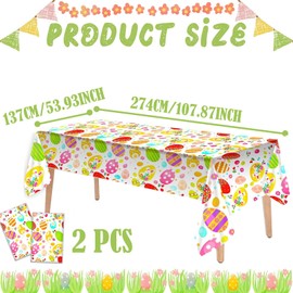 PXDUCN Easter Table Cloth, Easter Decorations, 2 Pcs 53.93 * 107.87INCH Colorful Disposable Plastic Easter Egg Tablecloth, for Easter Party Supplies Easter Party Decorations(2 PCS Easter Table Cloth)