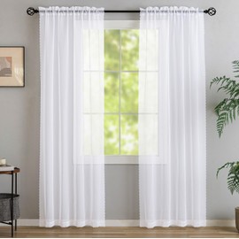 White Sheer Curtains 84 inch Length 2 Panels Set, Airy Soft-Touching Rod Pocket Voile Drapes for Living Room/Bedroom, Sheer Curtain Panels Set 84" Inches Long, Light Filtering, Each 40" W x 84" L