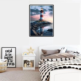 VeGuude Diamond Painting Kits for Adults, Beach and Lighthouse 5D Diamond Art Kits for Beginner DIY Full Drill Diamond Dots Crystal Craft Kits for Home Wall Decor Gifts 11.8x15.7 inch