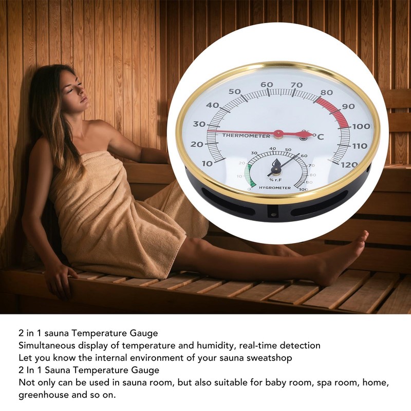Sauna Thermo-Hygrometer, 2 in 1 Temperature Humidity Meter 10 To