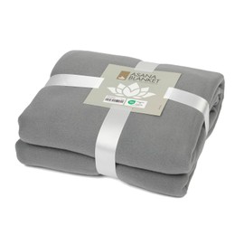 Bodhi ASANA Yoga Blanket, Soft & Warm Cuddly Blanket, Meditation Blanket for Shavasana, Fleece Bedspread with Lotus Embroidery, Sofa & Throw Blanket, 150 x 200 cm (Grey)