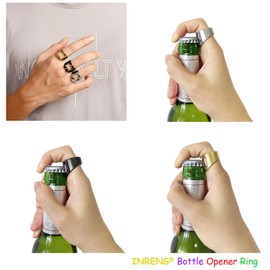 INRENG Stainless Steel Biker Finger Bottle Opener Ring for Men Women Creative Beer Bar Tool Jewelry Gold Size 7