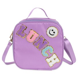 Linkidea Purple Cartoon Pattern Lunch Tote Bag for Kids, Portable Reusable Lunch Box Container Fits School, Picnic Use, Compatible with B.Box, Sunhanny, Pedeco, QQKO, Xgxn Lunch Box