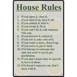 1pc, House Rules Sign Bar Rules Funny Metal Tin Sign, House Rules Wall Decor Wall Signs Family Rule Plaque Sign Funny Kitchen Wall Decor 8x12inch