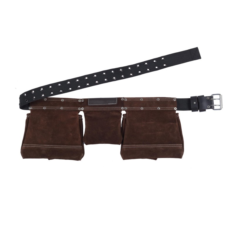 VEEKAY Brown Leather Tool Belt 11 Pocket Suede with 2-Inch