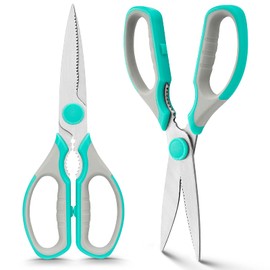 WELLSTAR Kitchen Shears 2 Pack, Kitchen Cooking Scissors Heavy Duty for Meat Chicken Poultry Fish Vegetable Cutting, Dishwasher Safe, Multi-Functional Stainless Steel Sharp Utility Food Shears - Teal