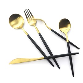 Gugrida 20-Piece Matte Gold & Black Handle 18/10 Stainless Steel Flatware Set, Titanium Cutlery for Home & Restaurant, Dishwasher Safe