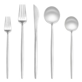 EUIRIO 20-Piece Matte Silverware Set, Modern Flatware Set for 4, Premium Stainless Steel Cutlery Set with Forks Spoons and Knives, Heavy Duty Utensil Sets, Dishwasher Safe