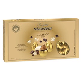 Confetti Maxtris Ciocomandorla Classico Oro, Cioccolato Bianco e Fondente con Mandorle Tostate, Gluten Free, Forma Ovale, Rivestimento Lucido Oro, 500 g