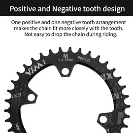 BULLSPANN Narrow Wide Chainring for Speed Road Bike for 96 BCD Bicycle Chainring 160 mm / 6.3 Inch Black Aluminium Alloy Pack of 1