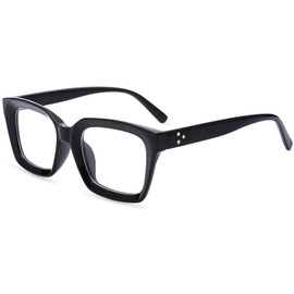 LOJUDI Thick Square Frame Glasses - Clear Lens Glasses Women Men Anti Blue Light Blocking Fake Computer Glasses-Blue Light/Black