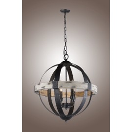 Castello Black Aspen Wrought Iron Globe Wood 4 Light Dia 20''' Chandelier
