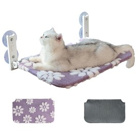 Yaning Cat Window Perch, Foldable Cat Window Hammock with Cute 3D Textured Flower Cover, Breathable Mesh Cover and Strong Suction Cups, Cordless Window Seat Bed for Indoor Cats (Purple, Medium)
