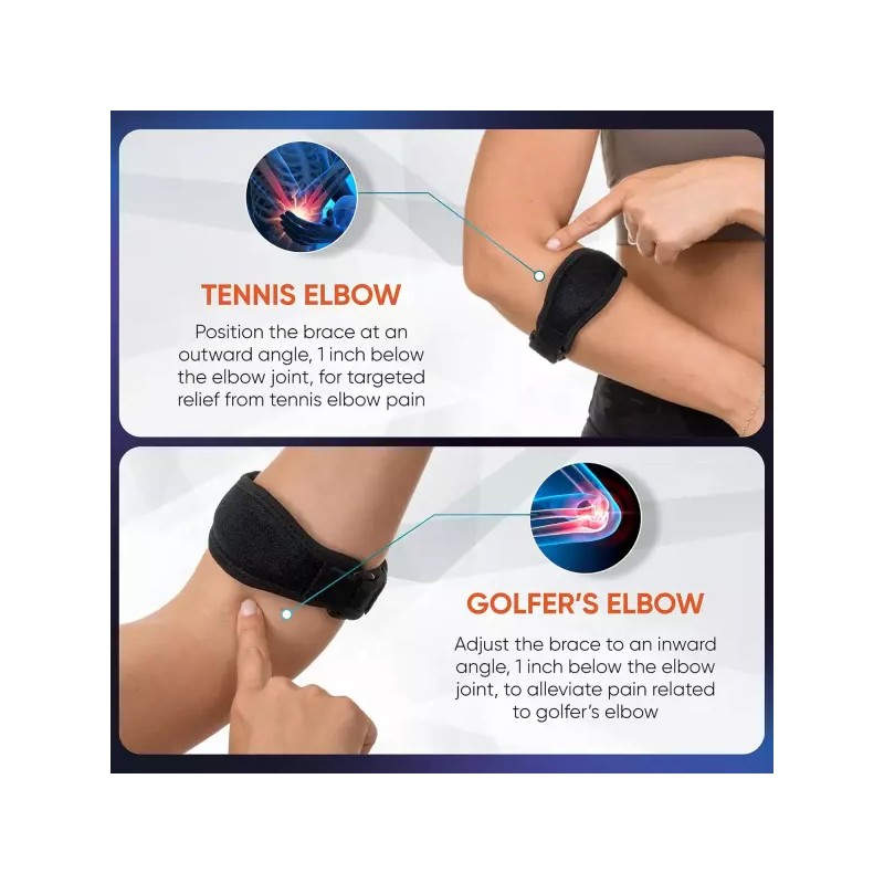 PhysFlex 남녀용 PhysFlex 2팩 팔꿈치 보호대 조절 가능한 테니스 및