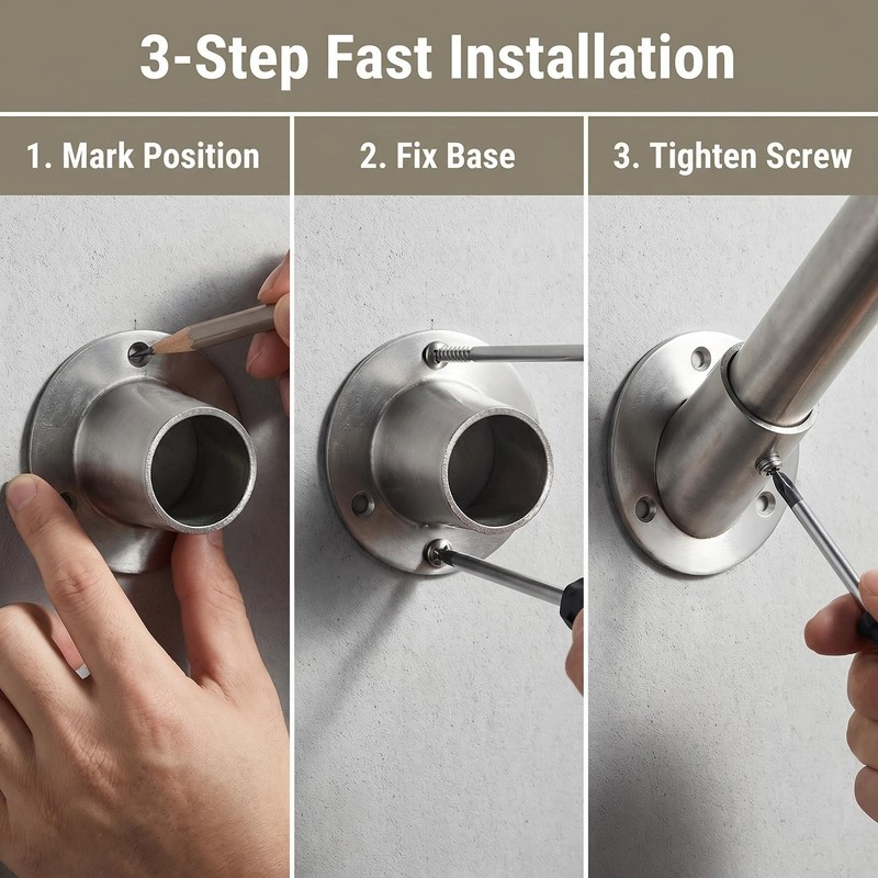 YiiSeeJo 2 PCS Stainless Steel Closet Rod Socket Brackets, 90