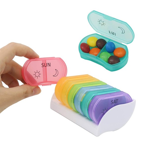 Little Daily Pill Box Case AM PM for 7 Day, Small Pocket Purse Pills Holder, Cute Drug Organiser Container 2 Times a Day