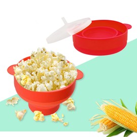 Mini Microwave Popcorn Popper, BPA Free Silicone Popcorn Popper Microwave Collapsible, Microwave Popcorn Maker, Microwave Popcorn Bowl, Dishwasher Safe (Scorching Red)
