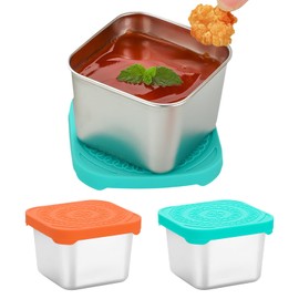 AUTUUCKEE 2 Pcs Snack Containers, Leakproof Small Food Containers with Lids, Stainless Steel Small Snack Boxes for Kids Travel, Cute Food Storage Containers for Lunch(Silver)