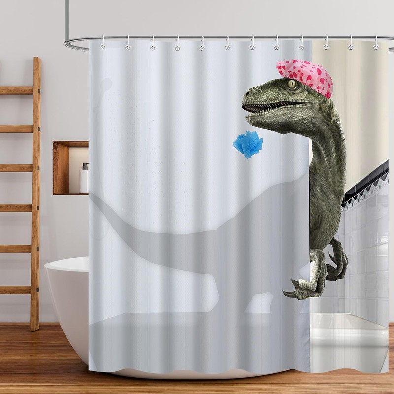 tapHome Funny Dinosaur Shower Curtain Set for Bathroom, White Fun