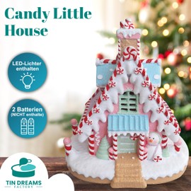 TIN Dreams Christmas Gingerbread House with LED Light Candy Little House Christmas Decoration for Miniature Village Decorative Gingerbread House for Christmas Villages